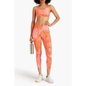 ADIDAS BY STELLA MCCARTNEY Cropped printed stretch leggings Bright orange XL